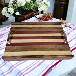 Handmade Rustic Charcuterie Cutting Board  with Handles Purple Heart White Oak